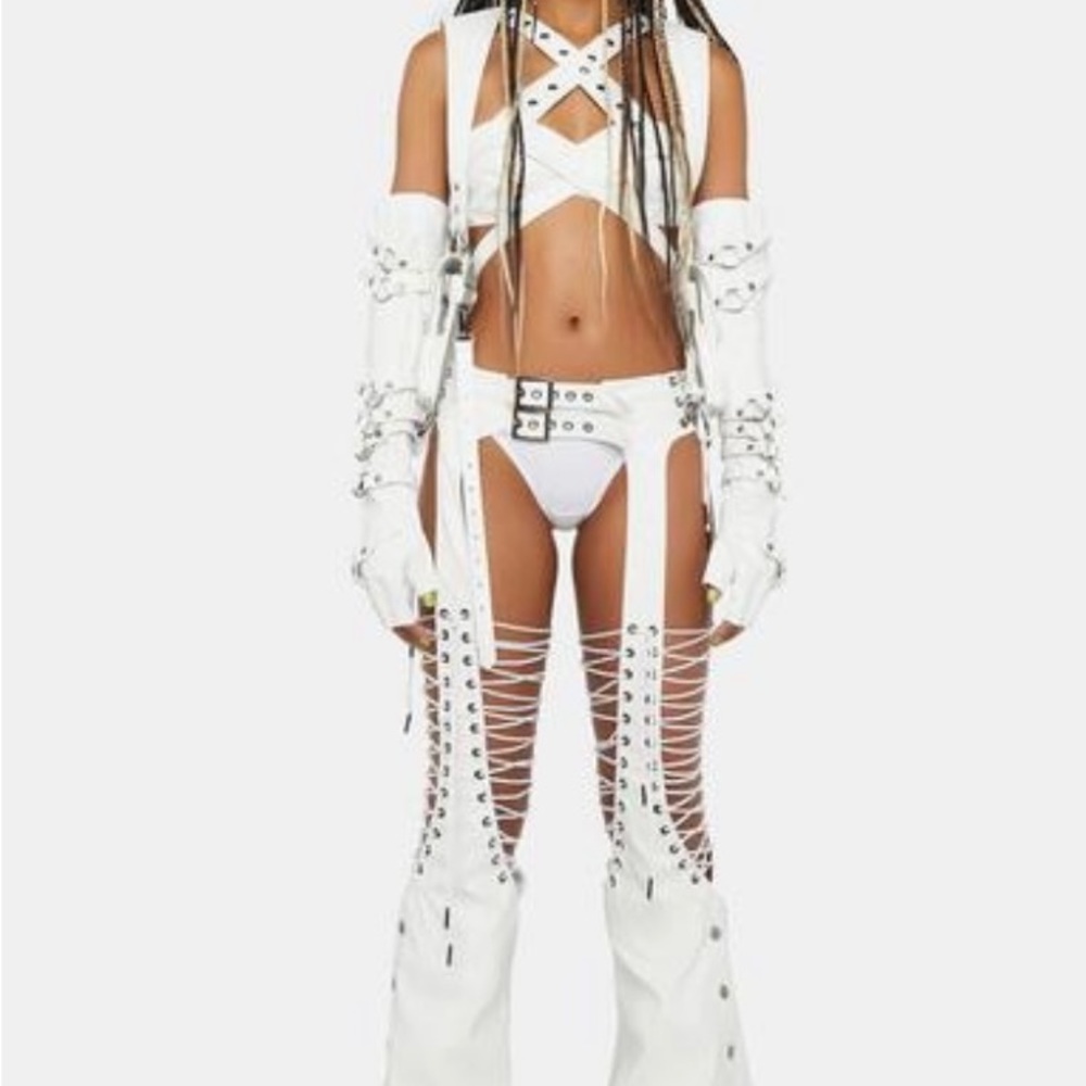 Dolls kill compression harness and gloves and lace up bottoms